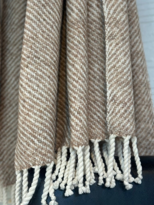 Luxe Camel Ecru Stripe Alpaca Throw