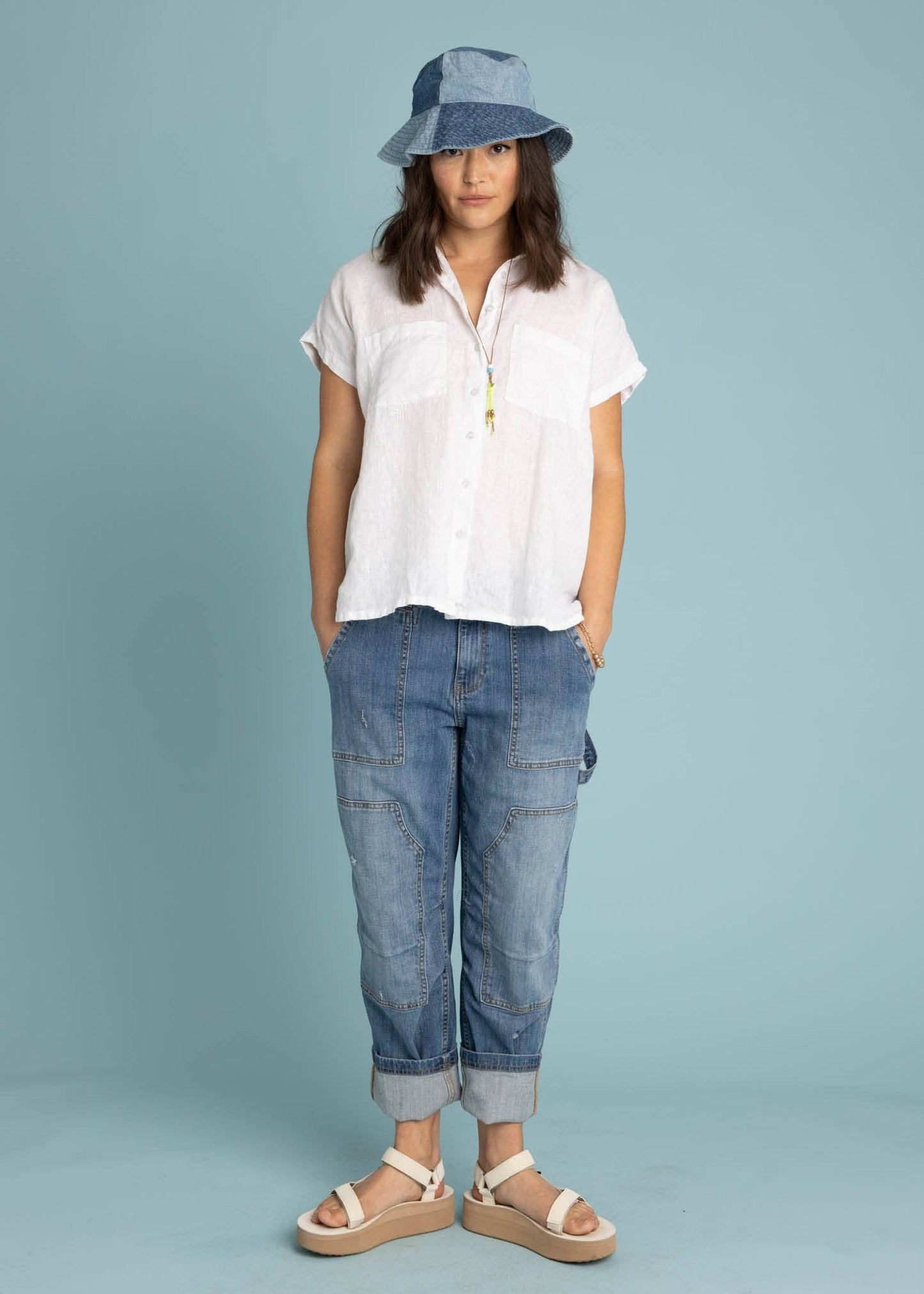 Linen Cap Sleeve Spring Shirt Large-XL