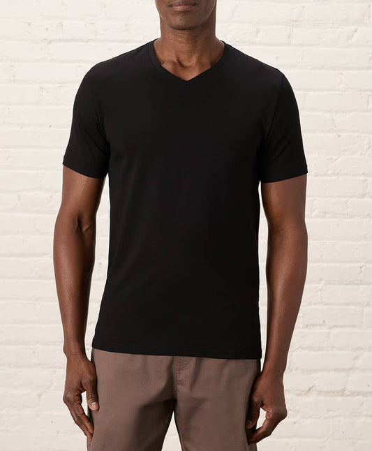 Pact - Men's Luxe Stretch Jersey Slim V-Neck Tee: Black / X-Large