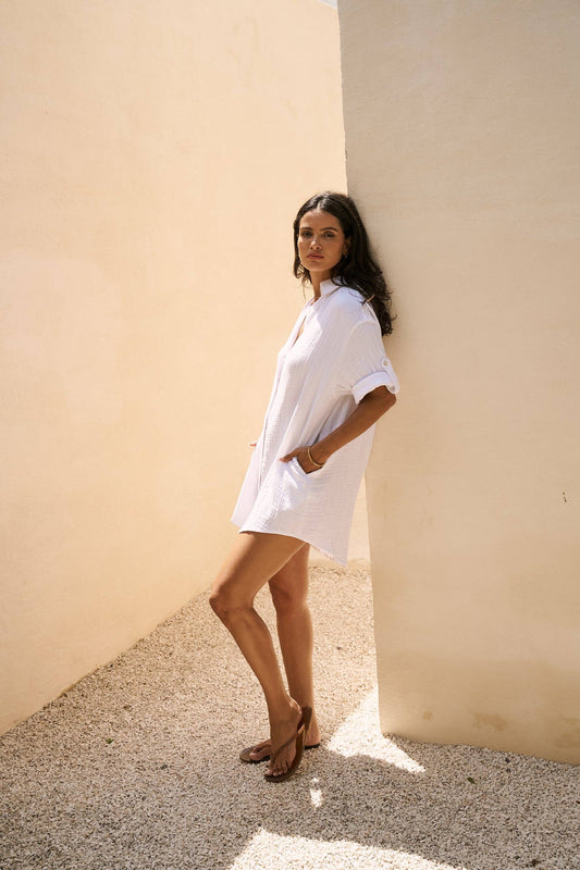 Kaya Oversized Shirt Dress - White