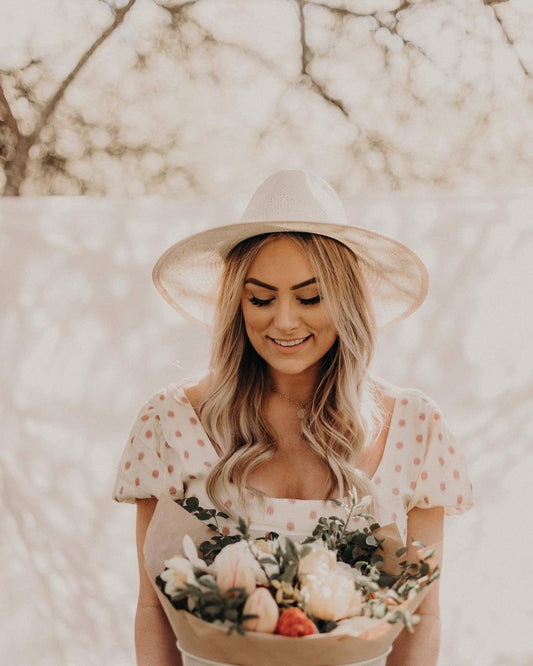 WEST VON - Blake | Paper Straw Fedora Wide Brim Hat | Cream: Small