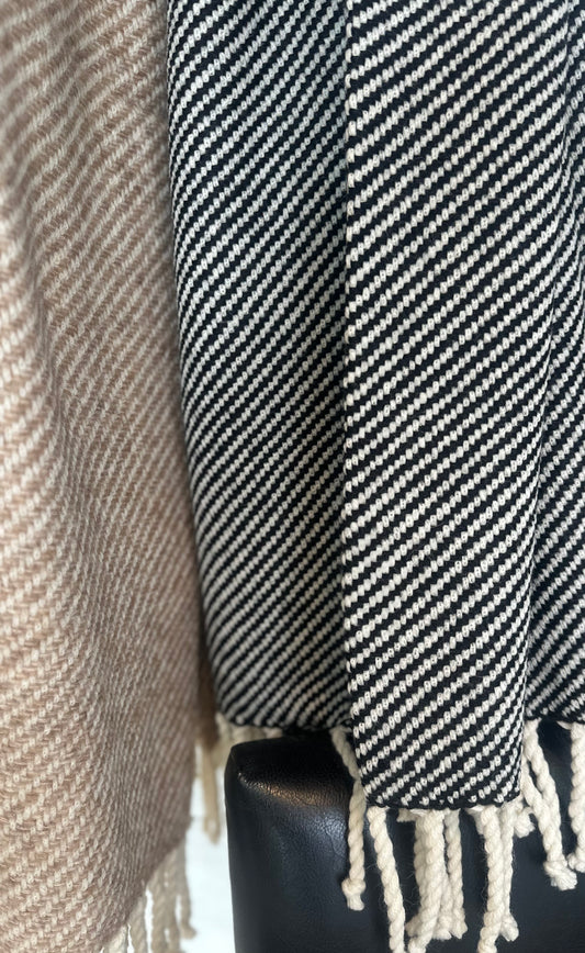 Luxe Black and Ecru Stripe Alpaca Throw