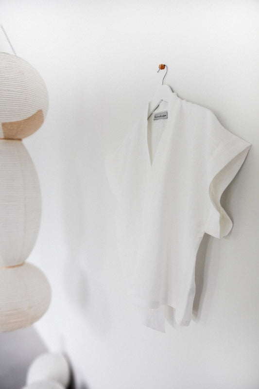 Eiko Kimono Wrap Top in White Linen