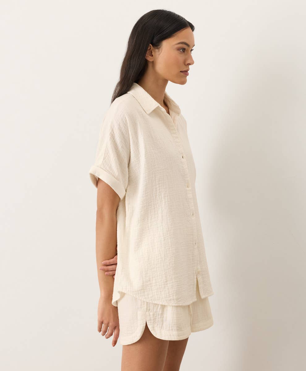 Pact - Women's Coastal Double Gauze Relaxed Shirt: Cream / Large