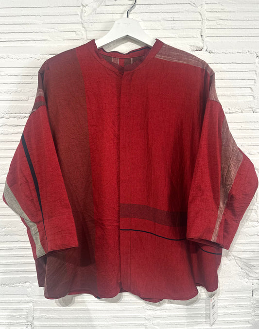 Flat Thin Collar Button Up, Organic Cotton Tamaki Niime