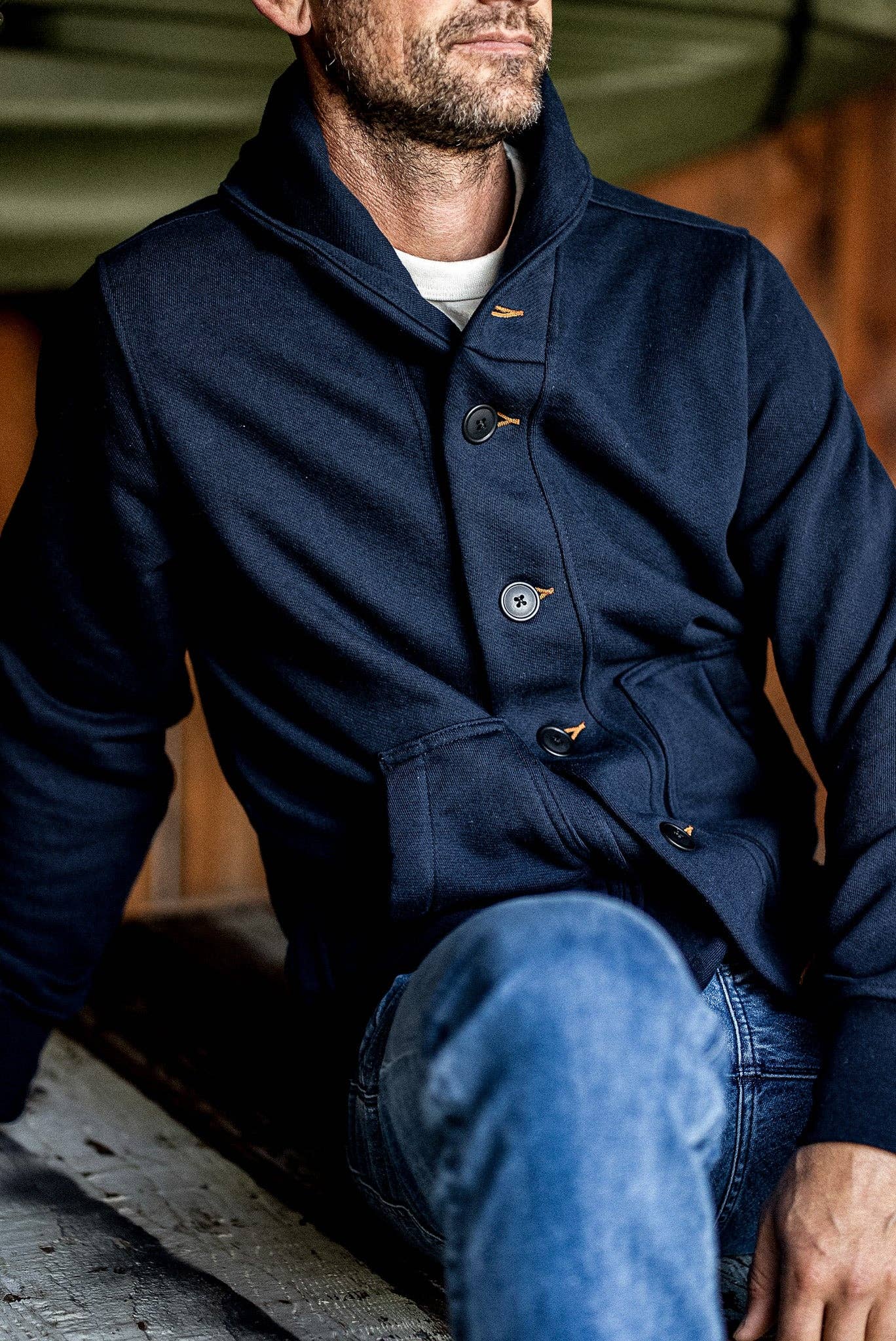 WiesMade - Men | Bodega Cardigan | 14oz 100% Cotton French Terry - Navy: Navy / L