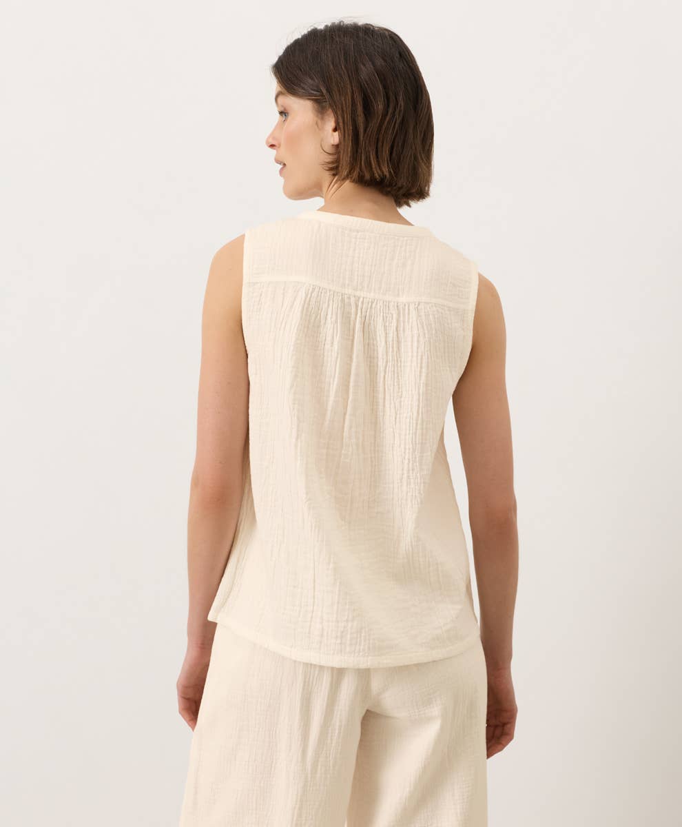 Pact - Women's Coastal Double Gauze Henley Tank: Cream / Small