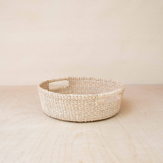 Circular Shallow Handle Hemp Straw Basket