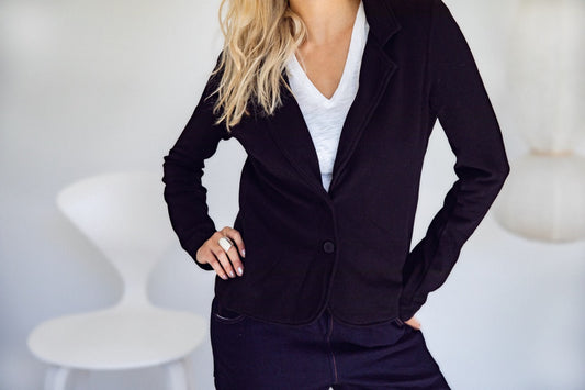 Washed Black Cally Comfort Terry Stretch Cotton Blazer