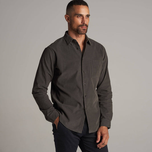 Nobel Fine Wale Cord Button Down Shirt: Color Cinder