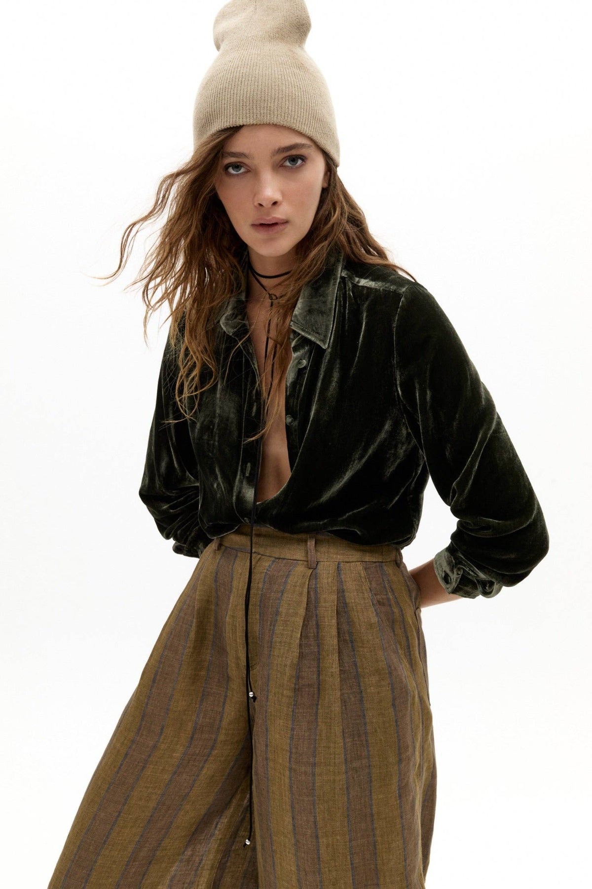 Arch Linen Velvet Shirt - Moss