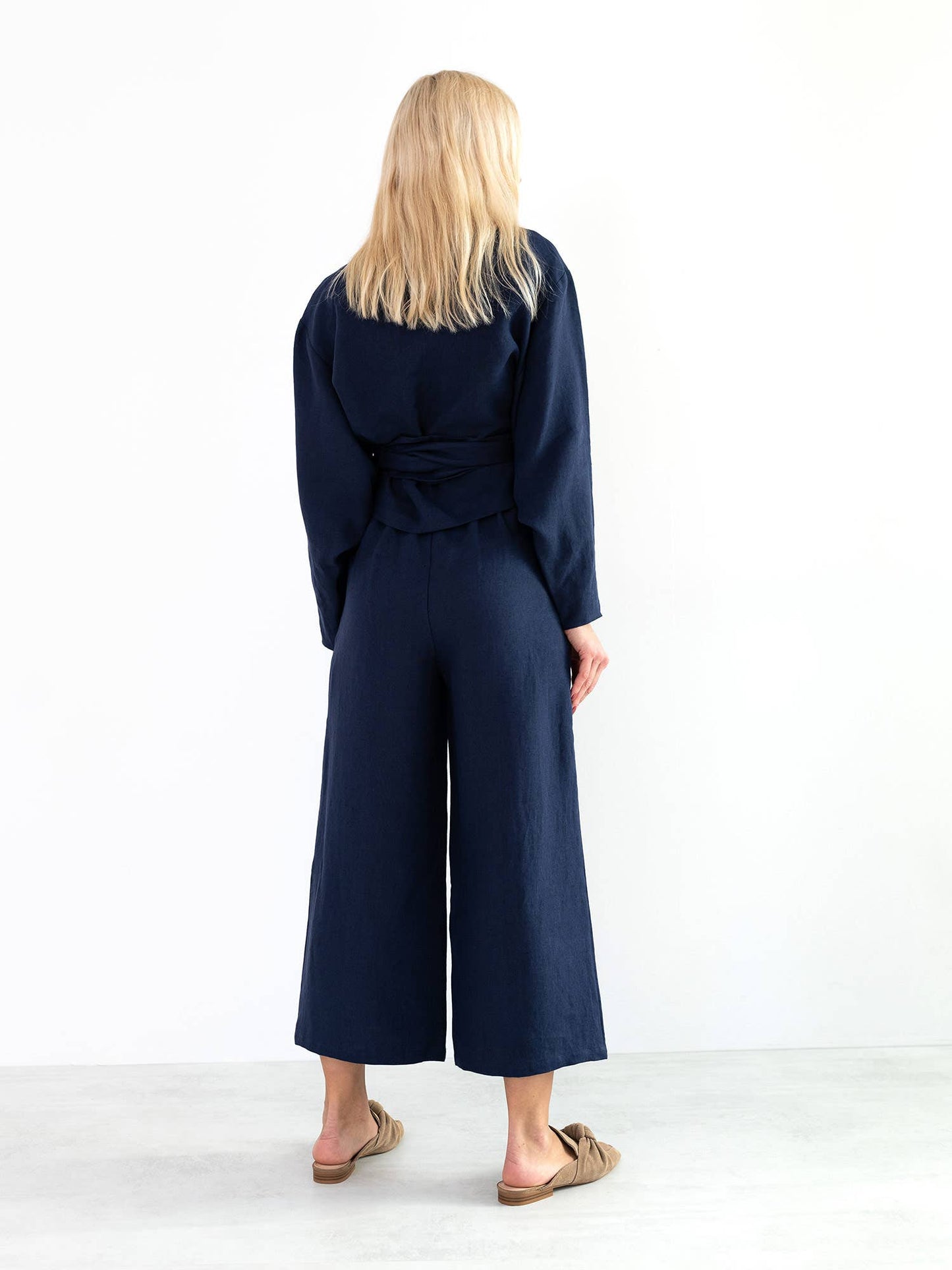 Rikkah Wide Leg Pants in Indigo Linen
