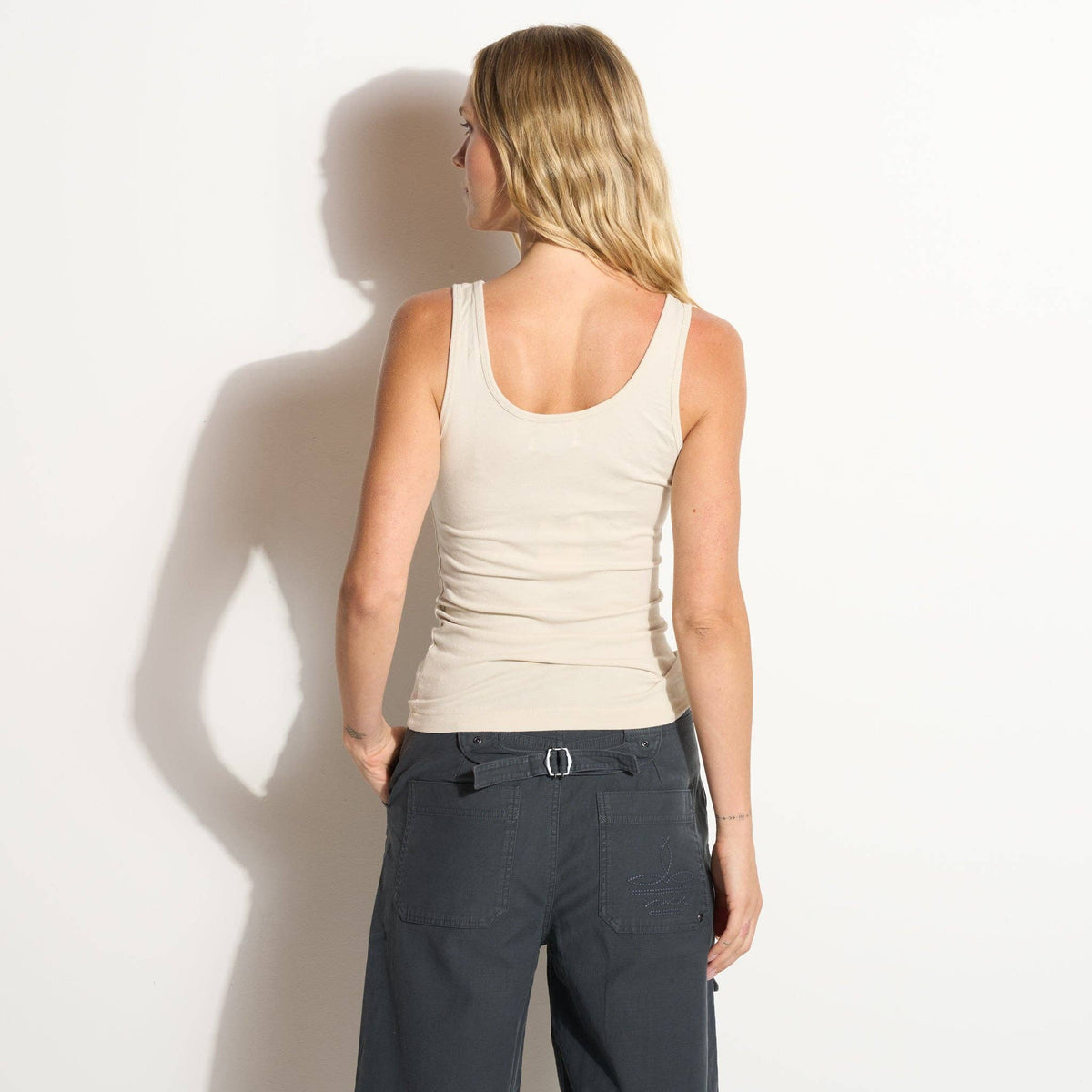 Delphine Scoop Neck Tank- Bone