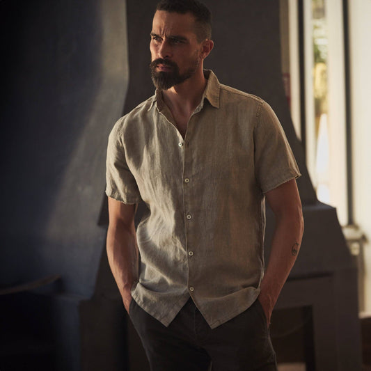 Rowan - Lyons Short Sleeve Linen Shirt: Seaport / M / MWTP0014