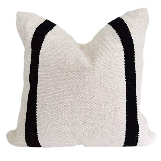 Anema Striped Kilim Pillow Cover with Black Stripe and Down Insert