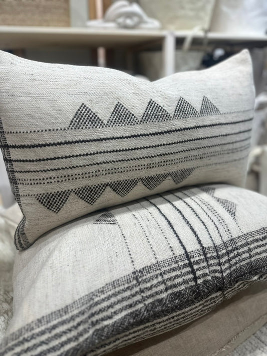 Kora Ecru Large Handwoven Cotton Lumbar Pillow with feather fill