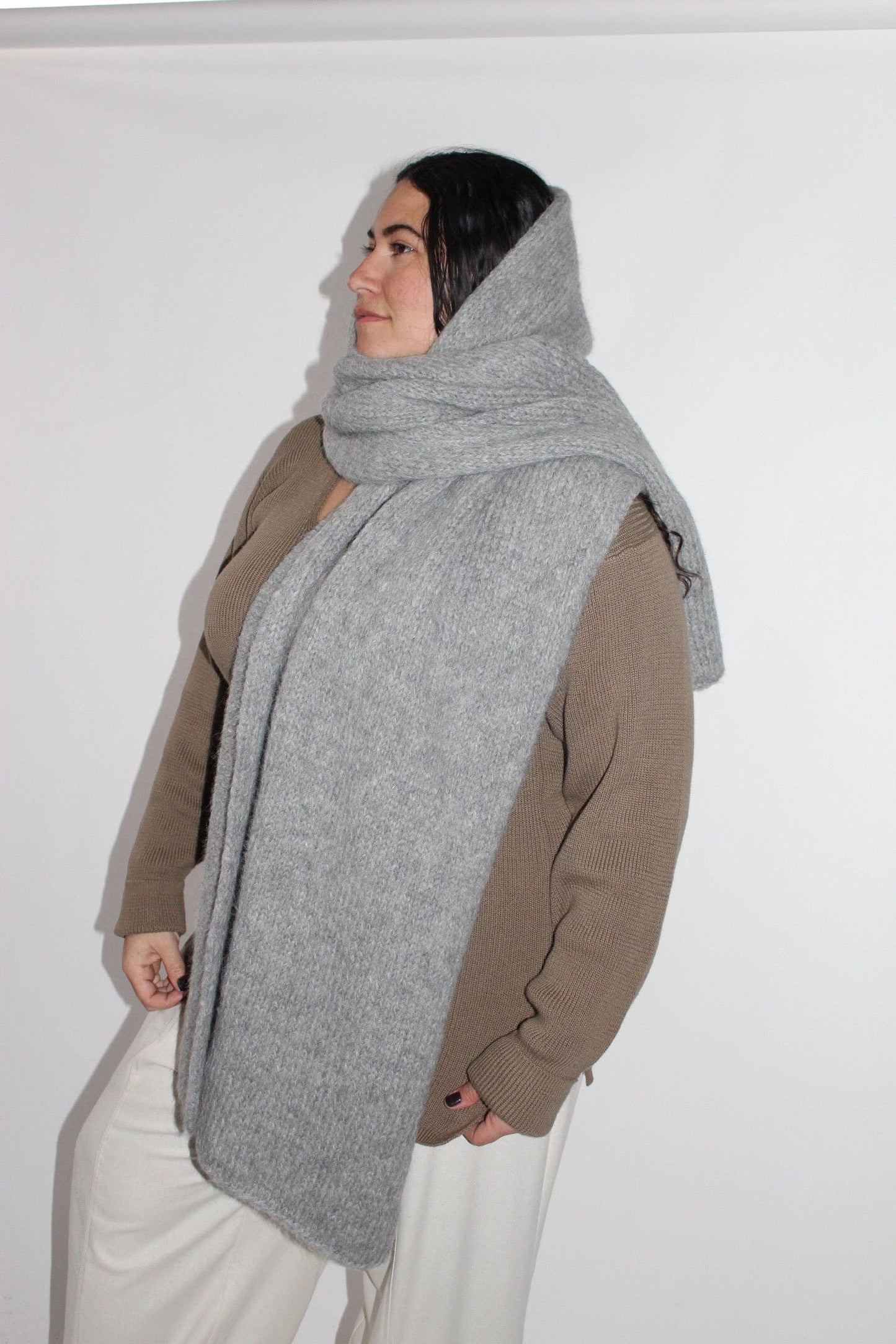 Na Nin - PRE-ORDER: Ralphie Knitted Suri Alpaca Blanket Scarf: Jute / O/S