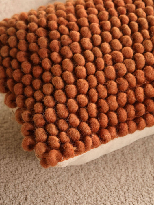 Handmade Rust Wool Lumbar Pillow | 12x20 Textured Cushion : With pillow insert