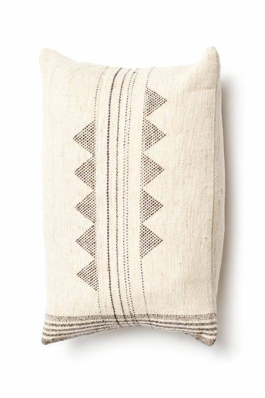 Kora White Small Handwoven Cotton Lumbar Pillow With Feather Fill