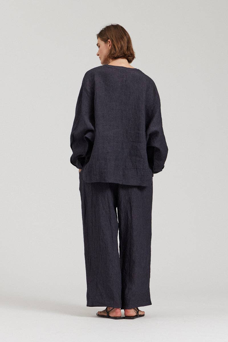Lennon Linen Top: Storm / Small/Medium
