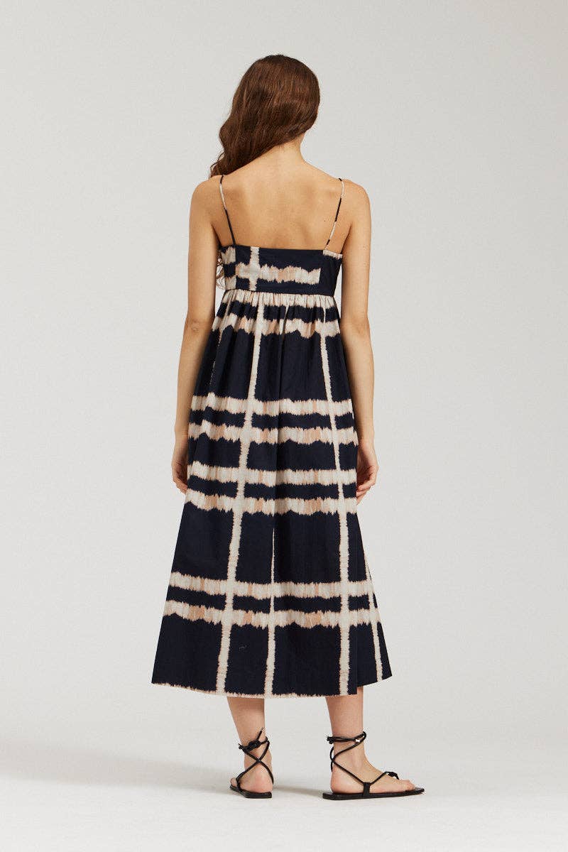 there. elsewhere - Empire Waist Cotton Print Dress: Ink / Medium