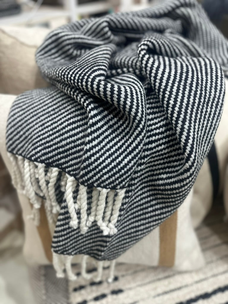 Luxe Black and Ecru Stripe Alpaca Throw