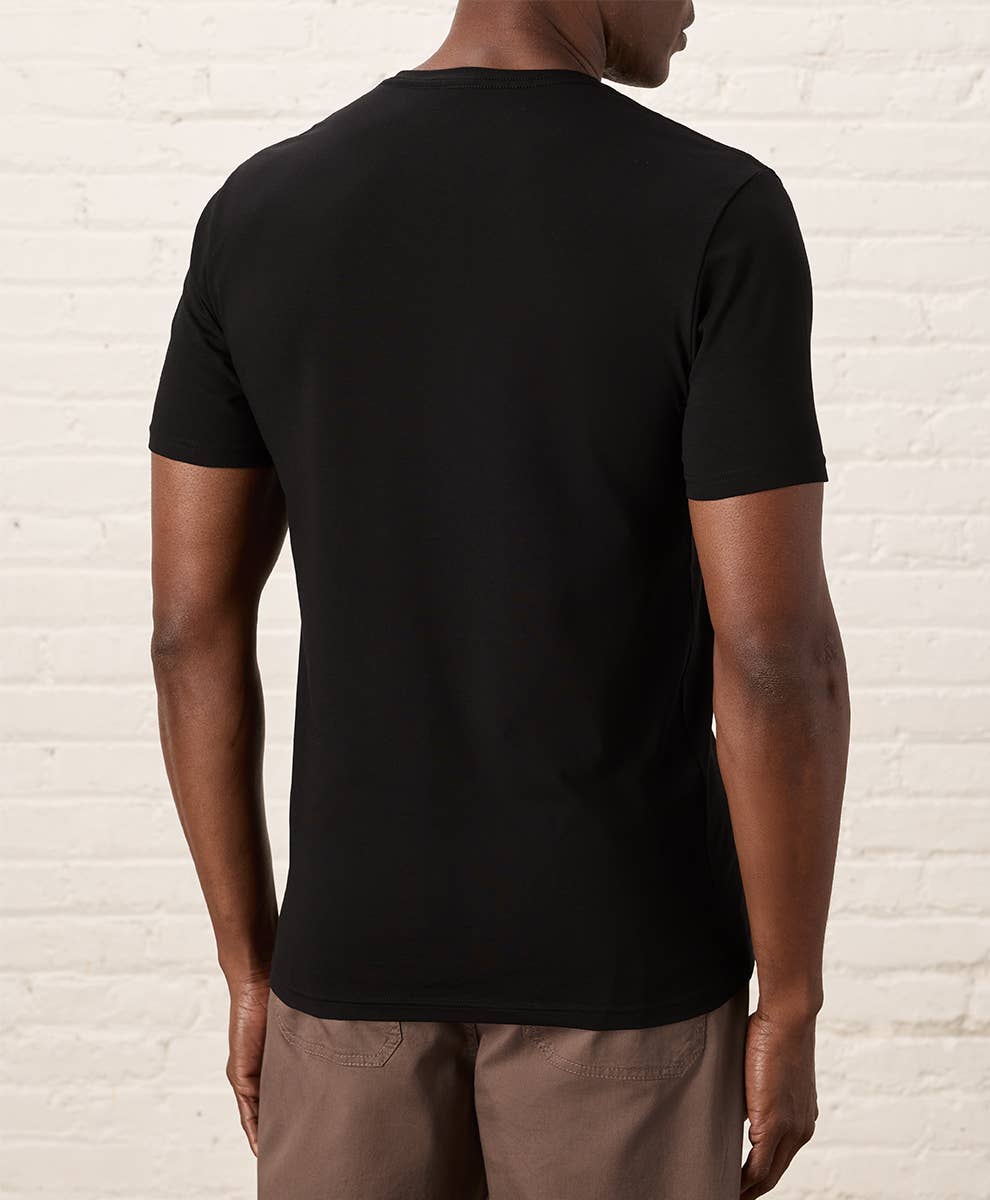 Pact - Men's Luxe Stretch Jersey Slim V-Neck Tee: Black / X-Large