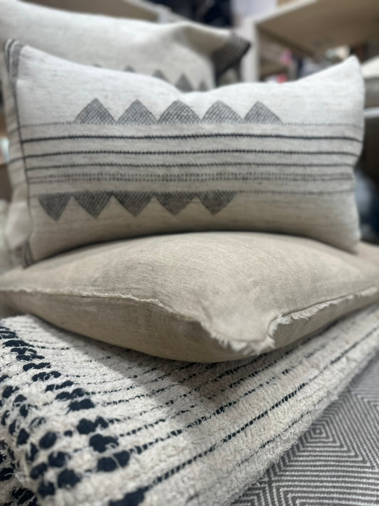 Kora White Small Handwoven Cotton Lumbar Pillow With Feather Fill