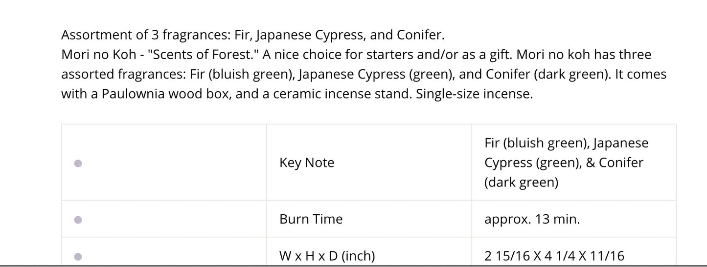 Morinokoh 60 sticks of Incense from Japan