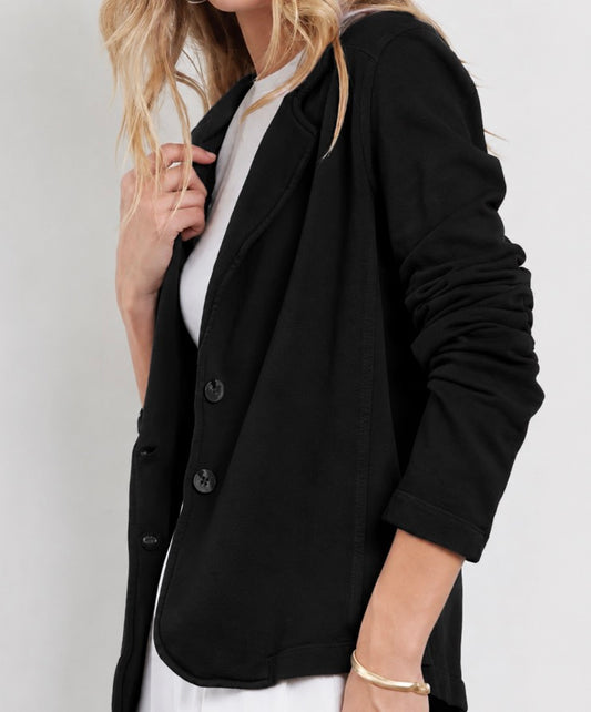 Washed Black Cally Comfort Terry Stretch Cotton Blazer