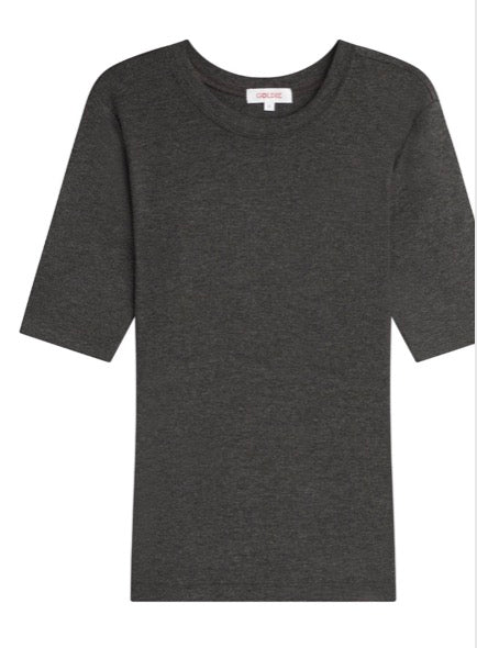 Tencel Plant Based Mid Sleeve Micro-Ribbed Tee Top by Goldie