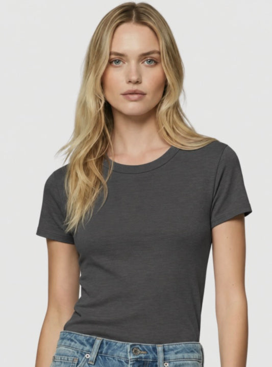 Biba Washable Cashmere Crew Tee in Marine Blue and Charcoal Anthracite