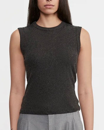 Enza Costa Crew Neck Cotton-Cashmere Classic Sleeveless Knit Top