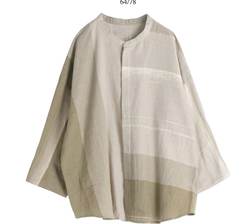 Flat Thin Collar Button Up, Organic Cotton Tamaki Niime