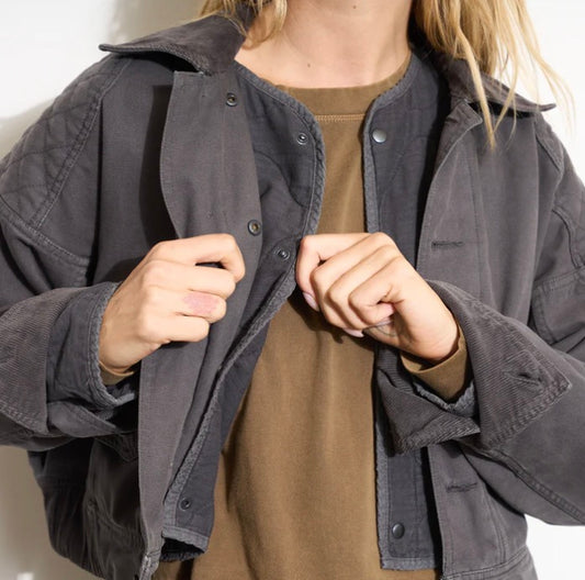 Remi Canvas Barn Bomber in Pebble Stone