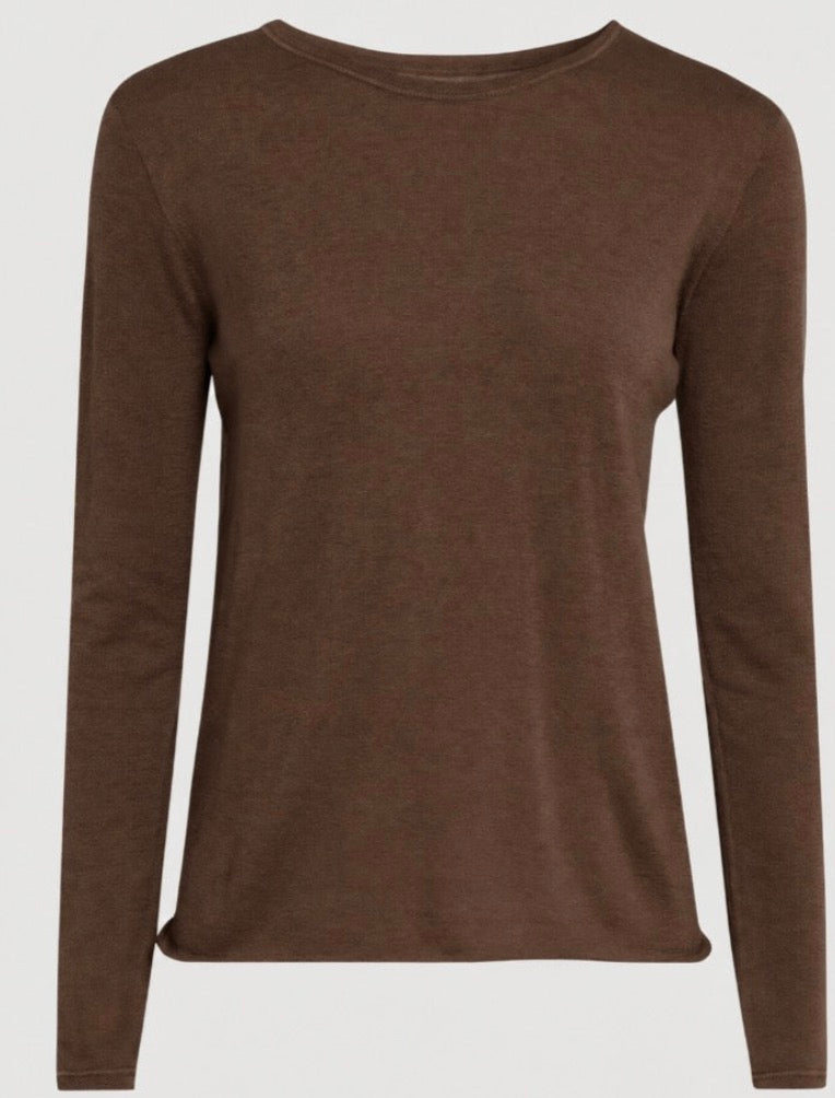 Washable Cashmere Long Sleeve Heaven Knit in Bison and Chocolate