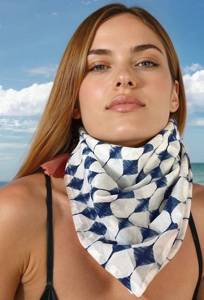 and for Good - Bandana Scarf - Shibori Diamonds Blue Square