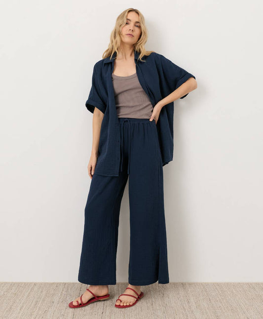 Pact - Women's Coastal Double Gauze Split Hem Pant: Navy / Extra Small