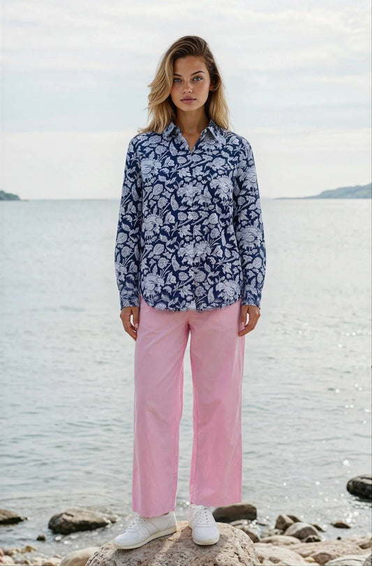 and for Good - Good Boyfriend Shirt - Madison Floral Navy: Navy / XS