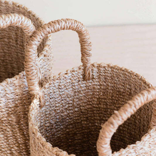 LIKHÂ - Natural Tabletop Mini Basket with Handle Set of 2 - Weave Baskets | LIKHÂ