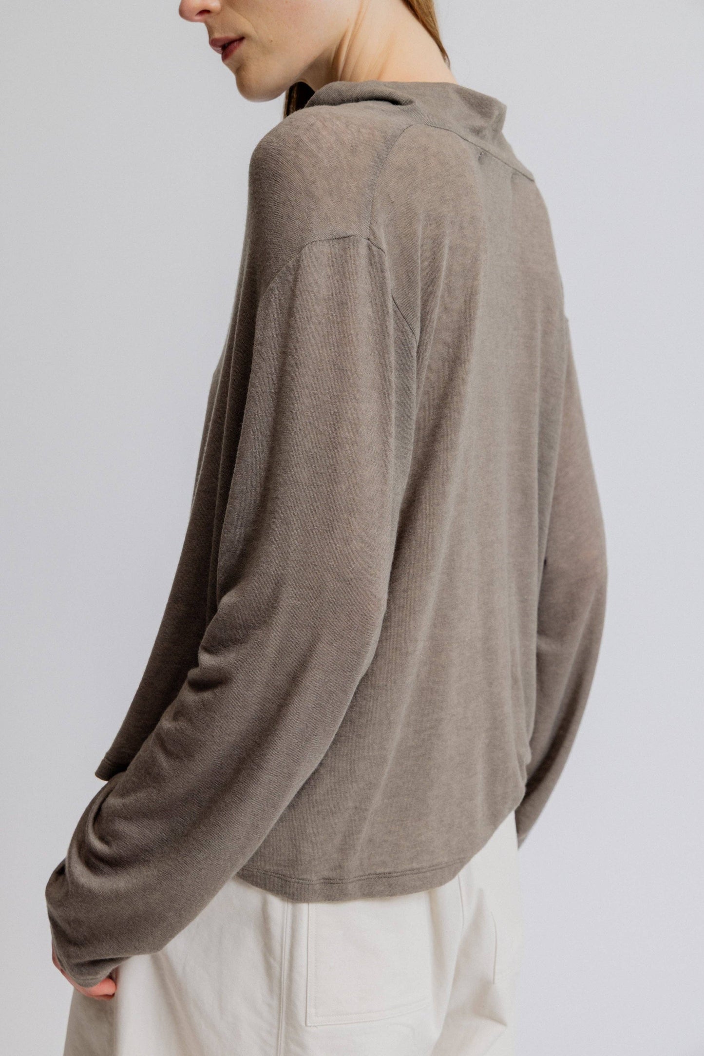 Draped Funnel Neck Stretch Jersey Top: Haze