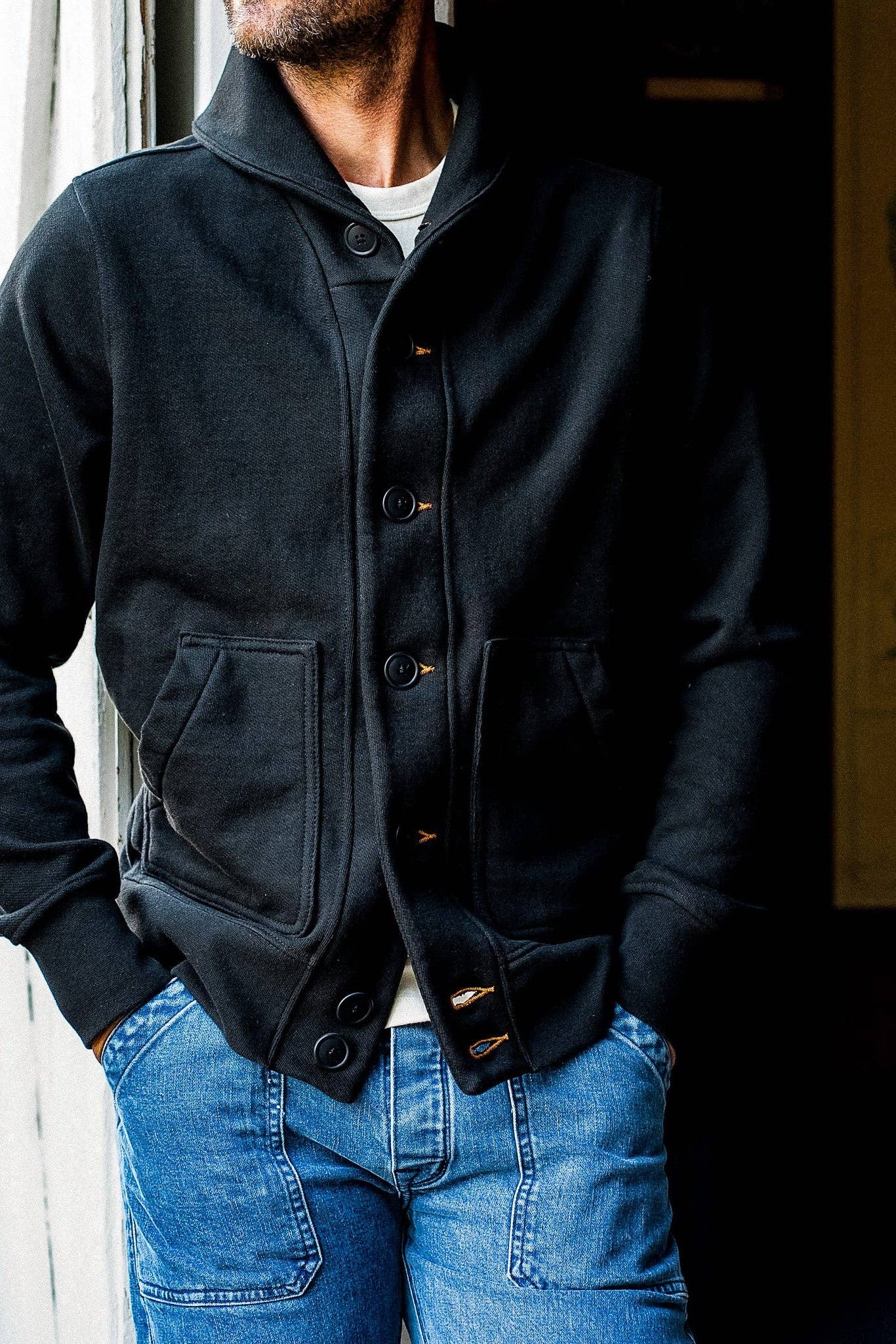 WiesMade - Men | Bodega Cardigan | 14oz 100% Cotton French Terry - Basalt: Basalt / L