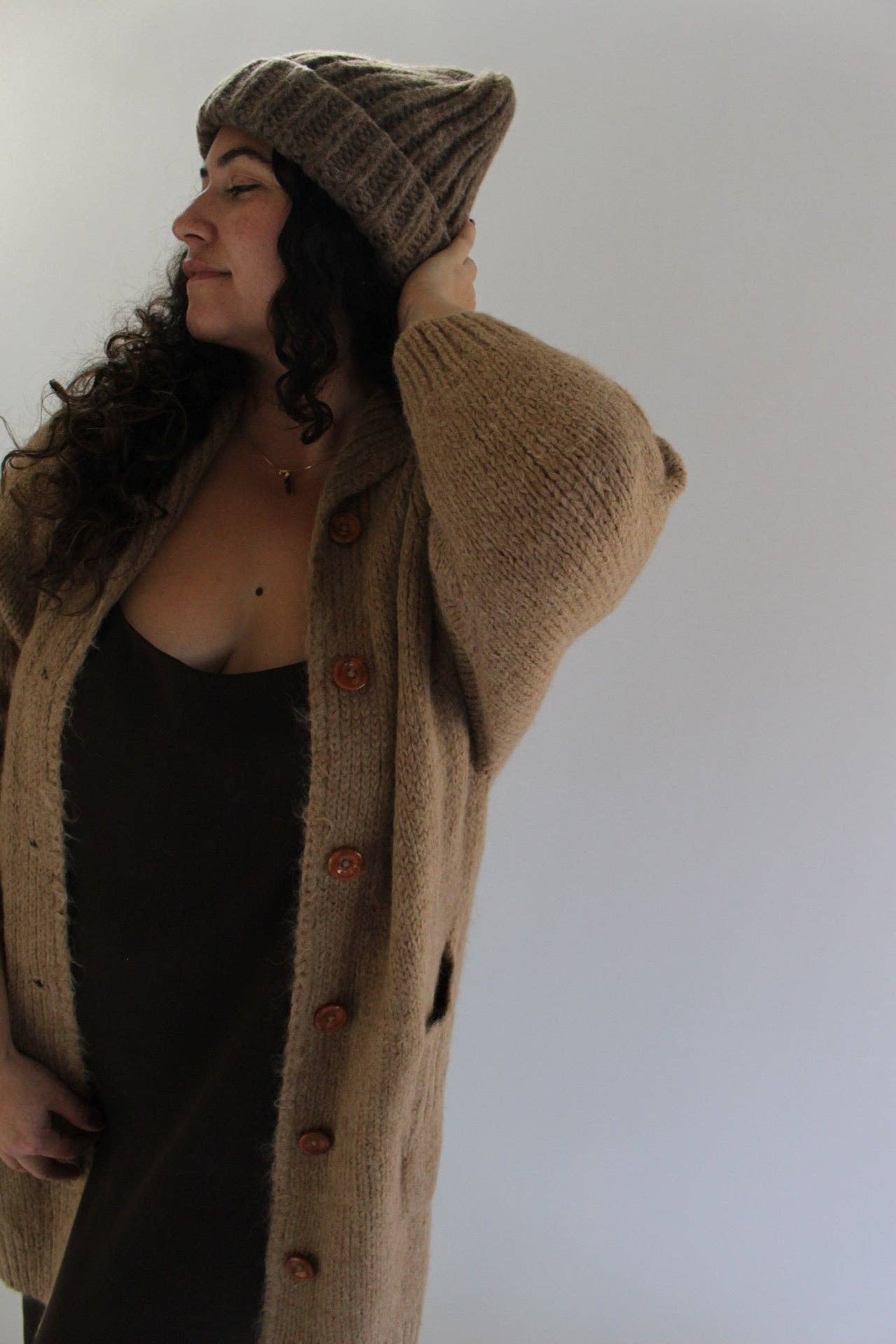 Na Nin - Martie Knitted Suri Alpaca Coat: Jute / O/S