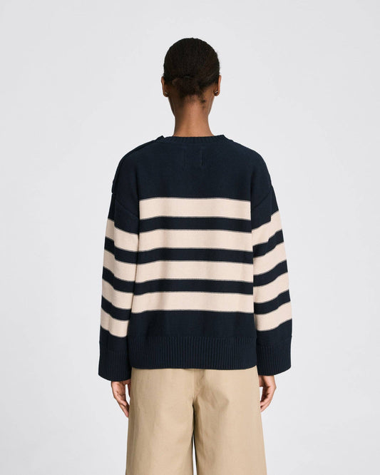 Lauren L/S Cotton Knit GOTS - Striped Midnight Blue /Ancient Grey