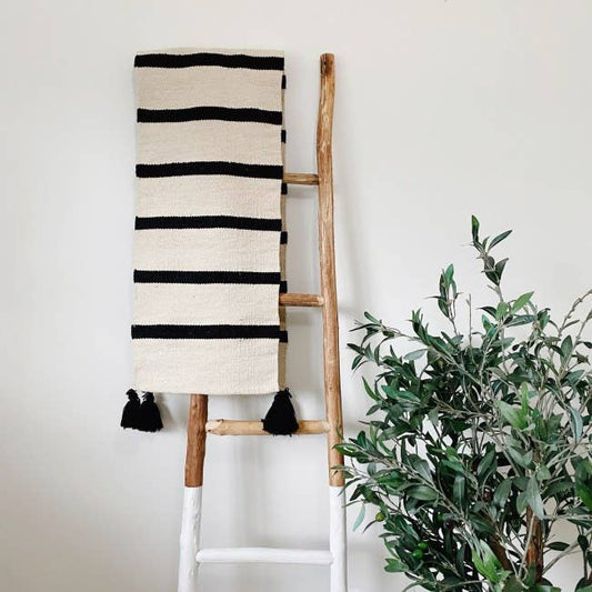 Kai Cotton Table Runner 15"x65": Ecru- Black