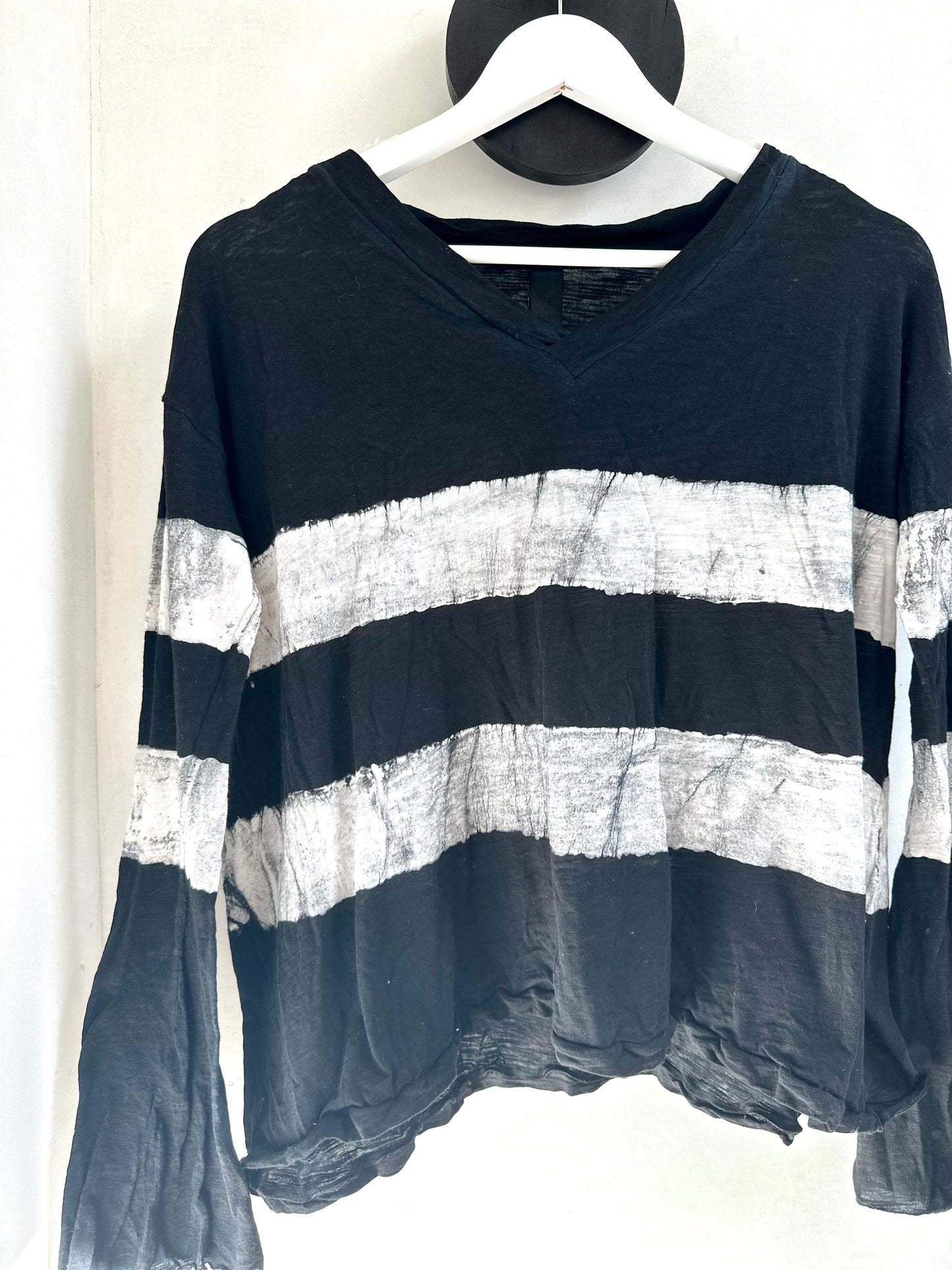 V Trap Top Flare Long Sleeve, Stripes Black White