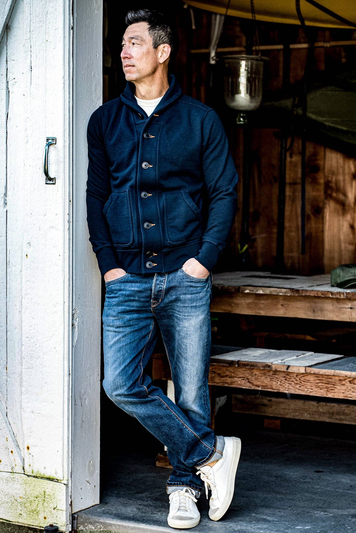 WiesMade - Men | Bodega Cardigan | 14oz 100% Cotton French Terry - Navy: Navy / L