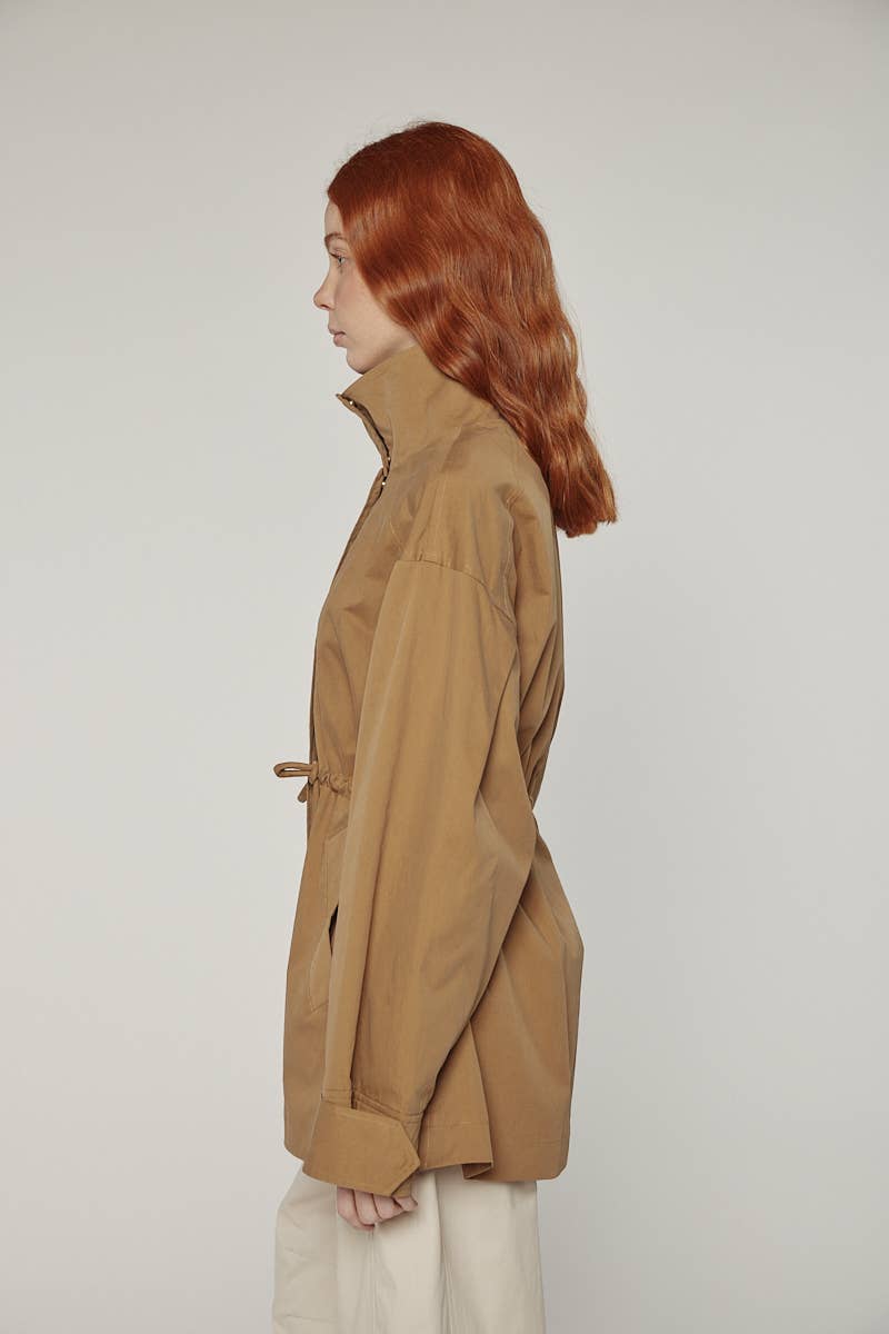 amente - Tie waist utility jacket: Khaki / Solid / M/L