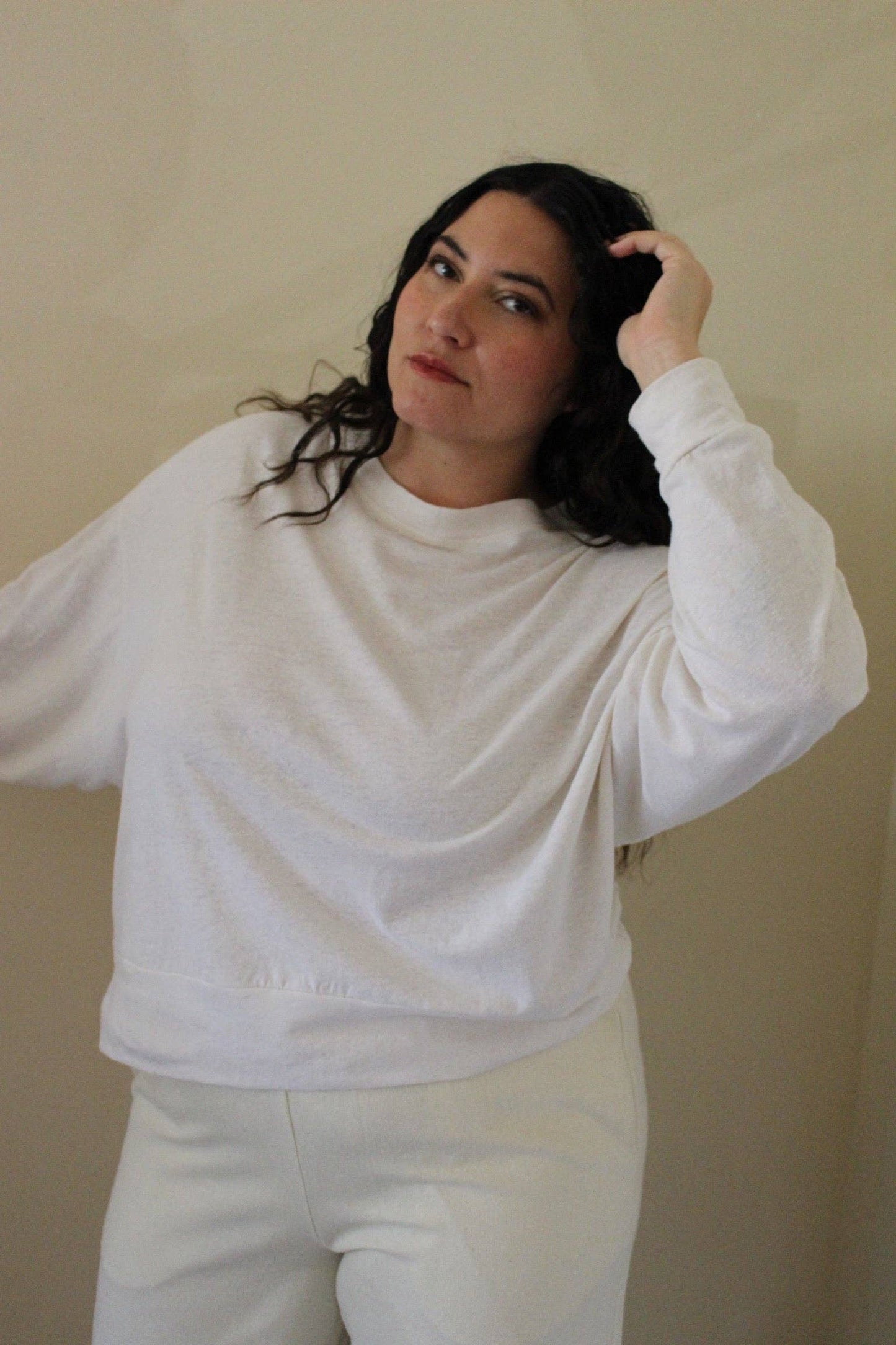 Mia Hemp-Organic Cotton Jersey Cropped Sweatshirt: Natural / O/S
