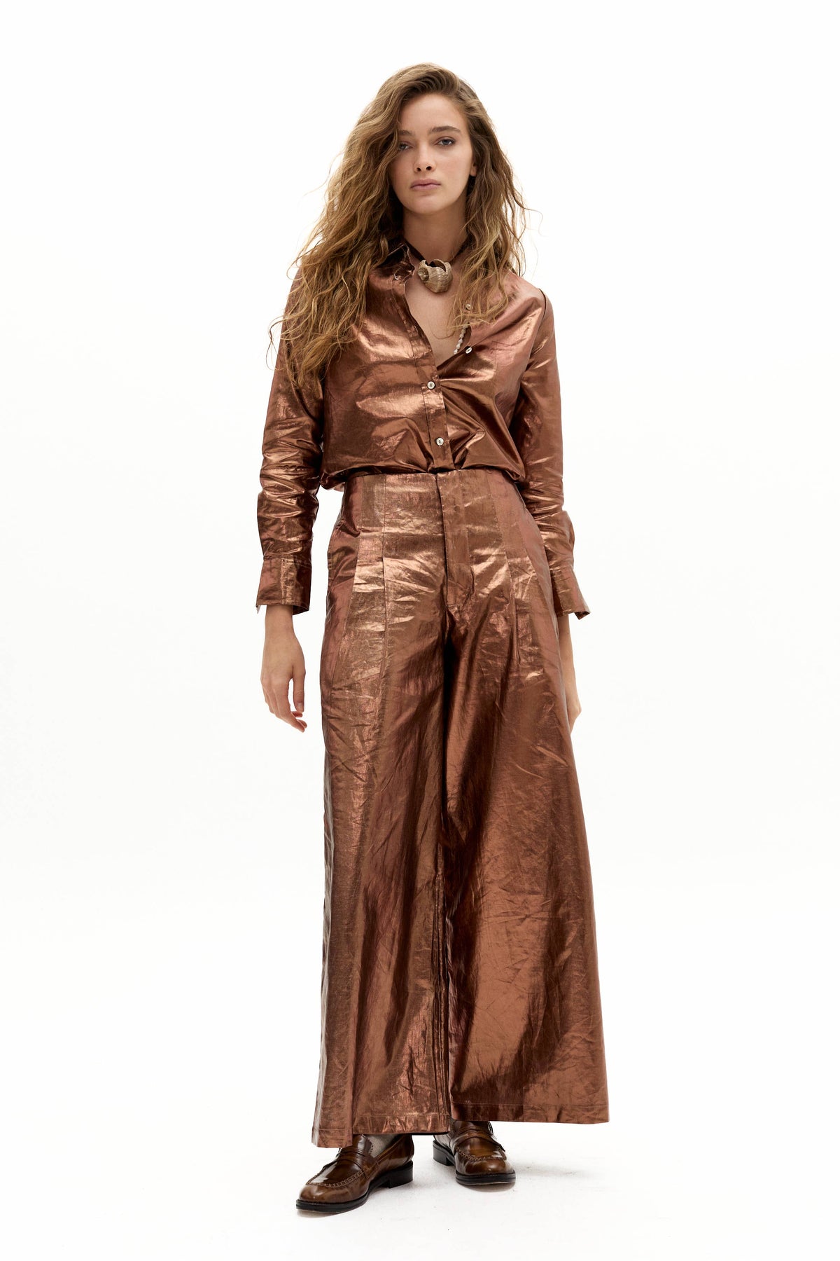 San Marino Metallic Linen Shirt - Chocolate